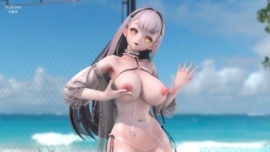 雷电将军双人奶摇与初音未来沙滩